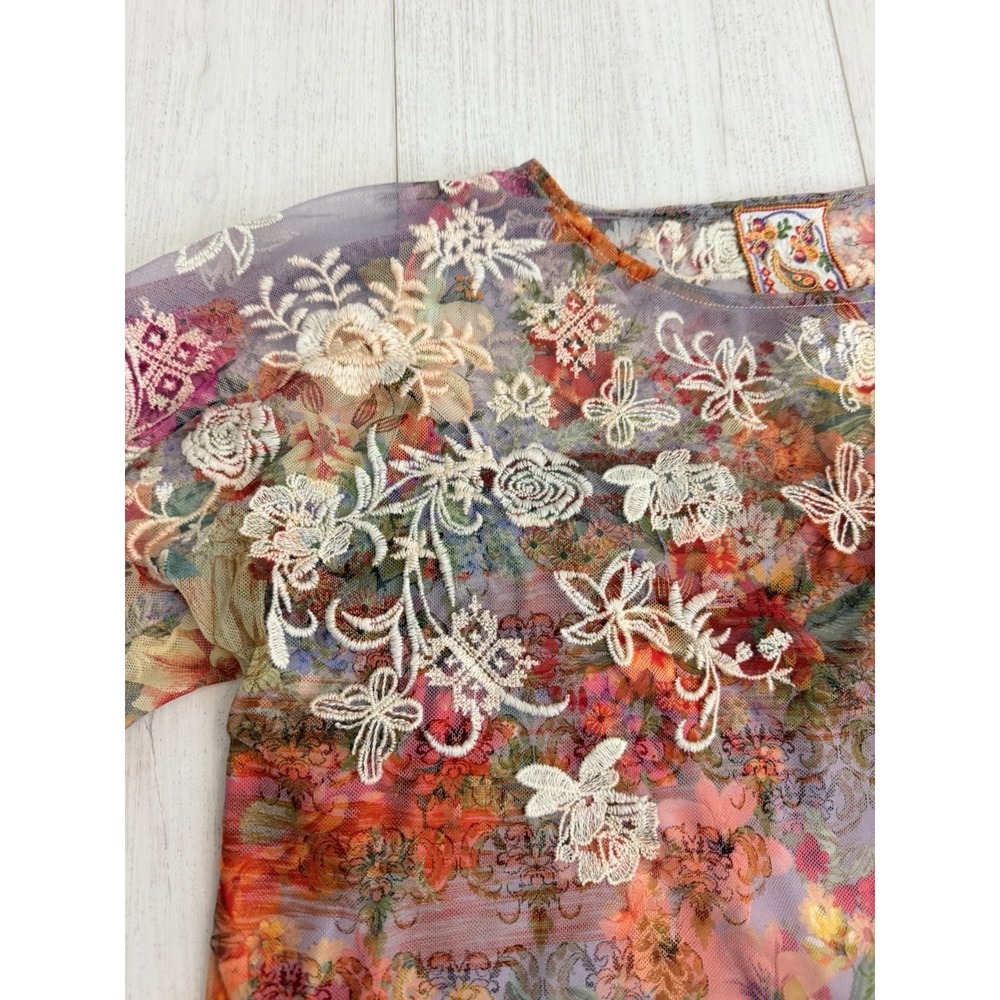 NWT Johnny Was Mae Floral Mesh Top w/ Slip Sz M Embroidered Asteria Floral $298 - Picture 7 of 15
